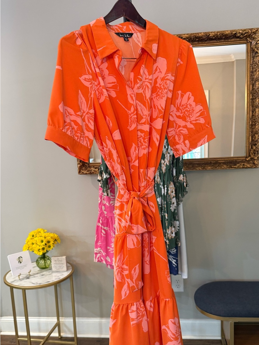 Nicole Miller Orange Floral Midi Dress